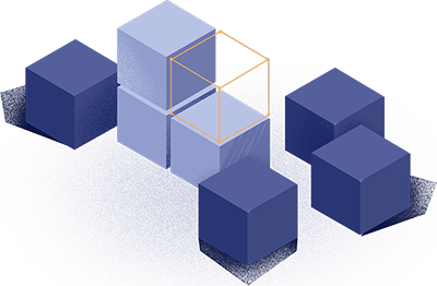 Cubos azules dispuestos en una pila, con un cubo resaltado en un contorno.