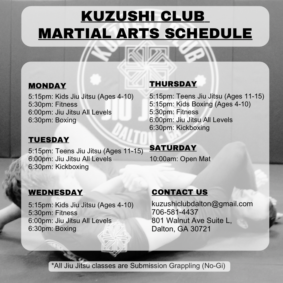 A poster for kuzushi club martial arts schedule
