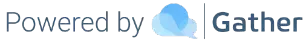 “Powered by Gather” logo with blue cloud icon and gray text on a white background