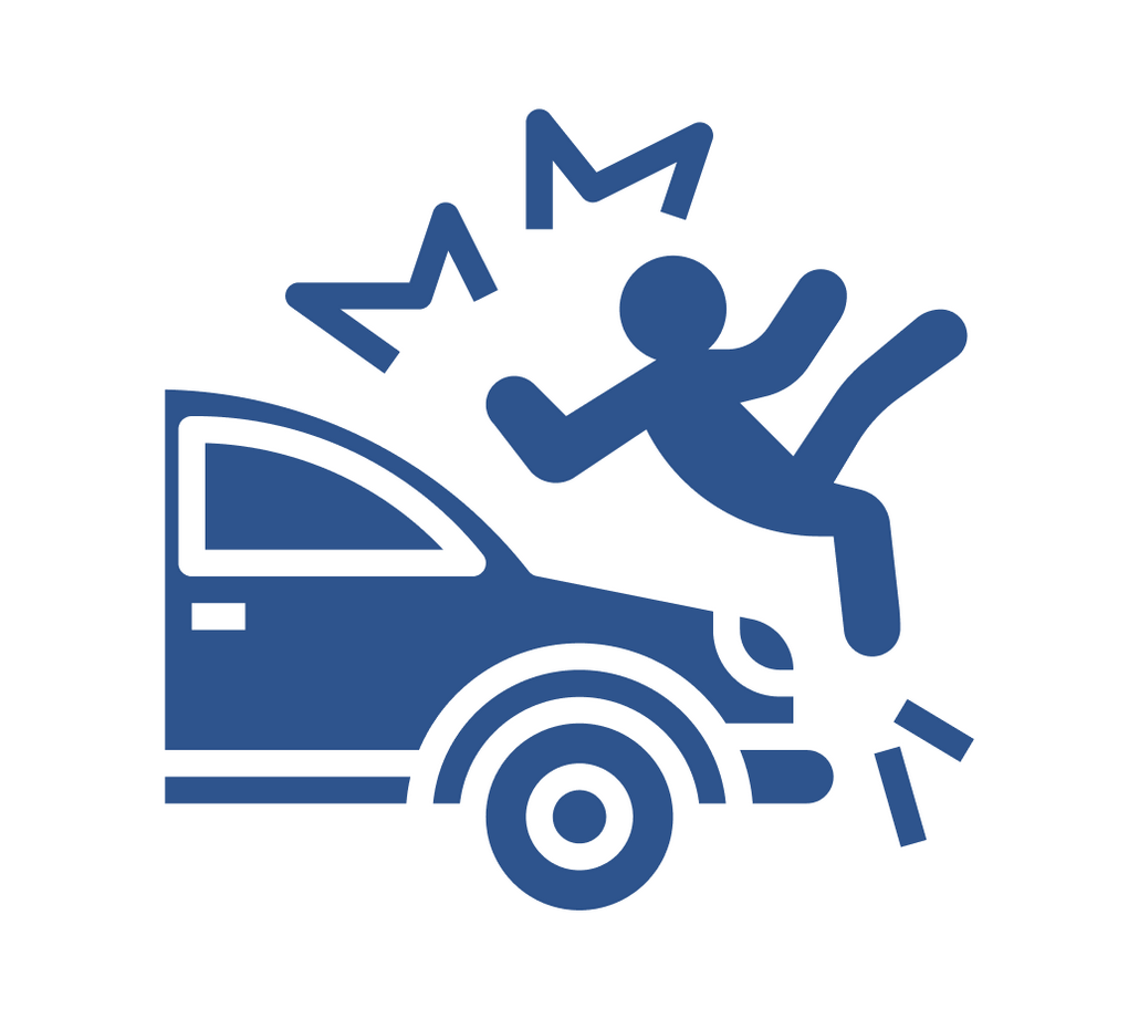 Car colliding with a person, blue icon.