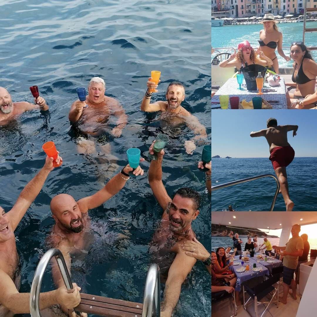 Un collage di foto di persone in acqua