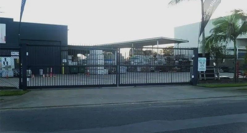 Wide commercial security gates Brisbane warehouse with sliding access design