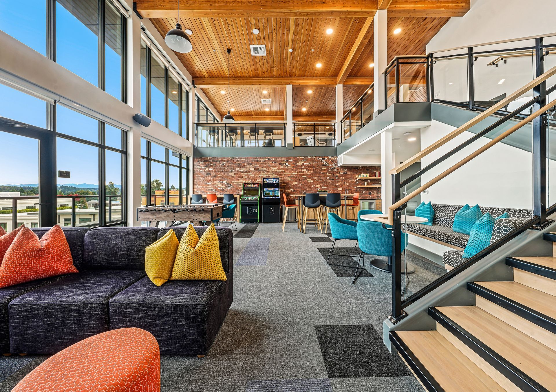 Two story resident lounge and game room