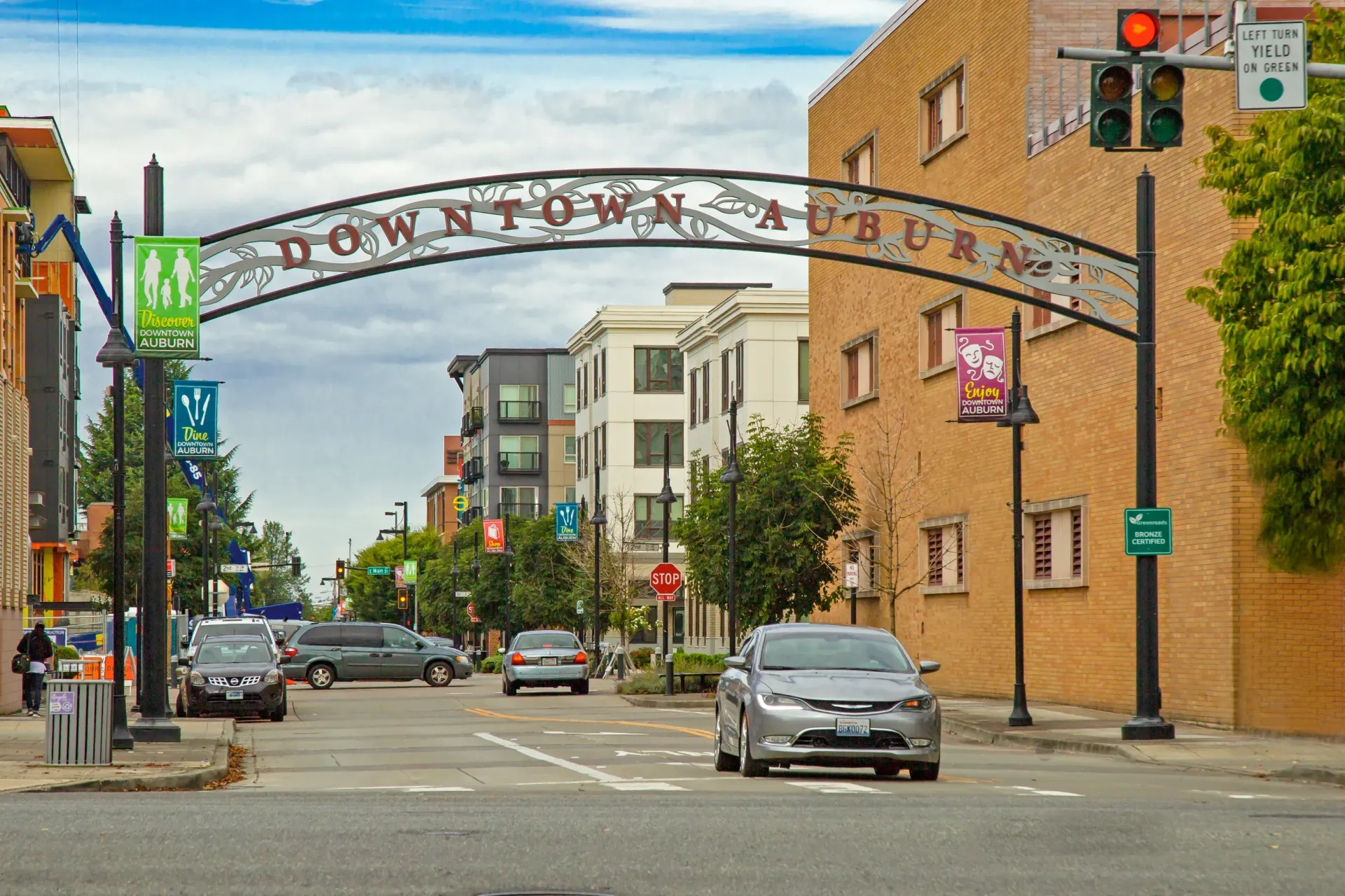 Downtown Auburn sign over main street