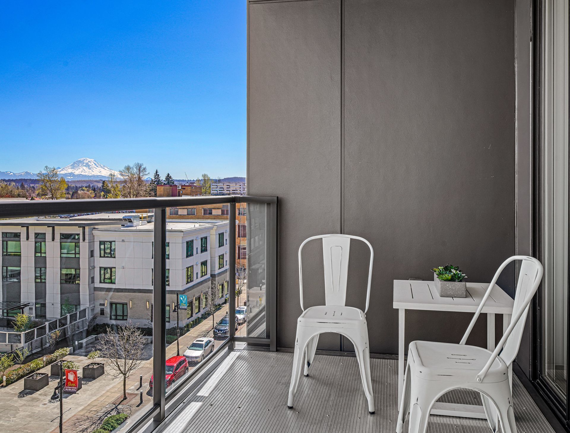 Apartment balcony with Mount Rainier view