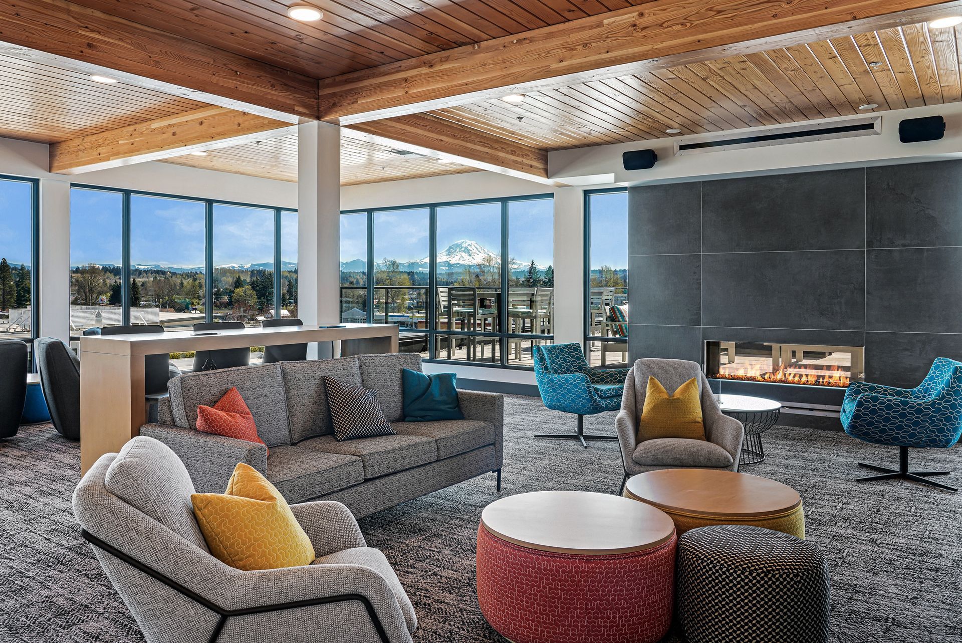 Resident lounge with Mount Rainier view