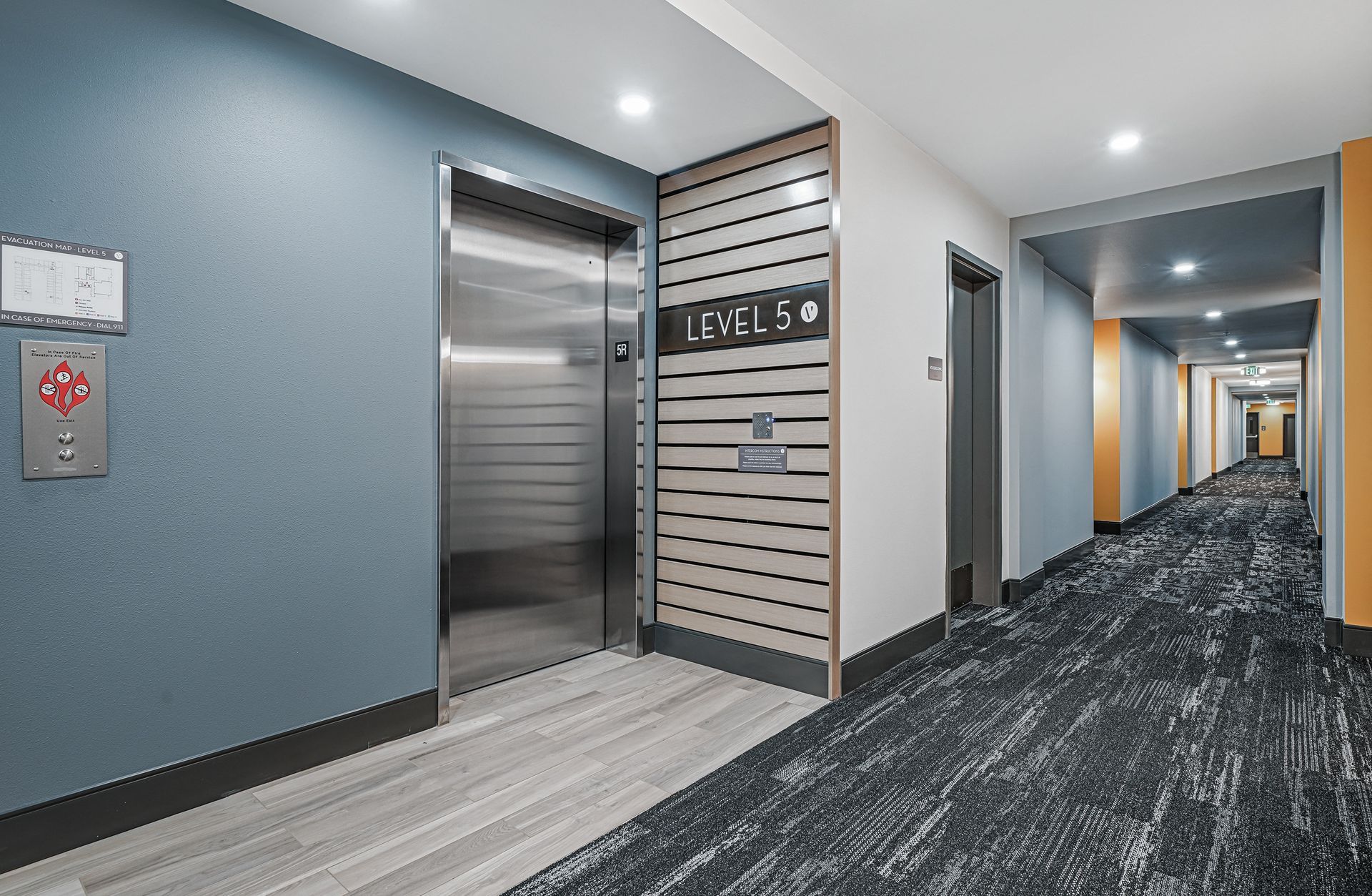 Elevator lobby and hallway