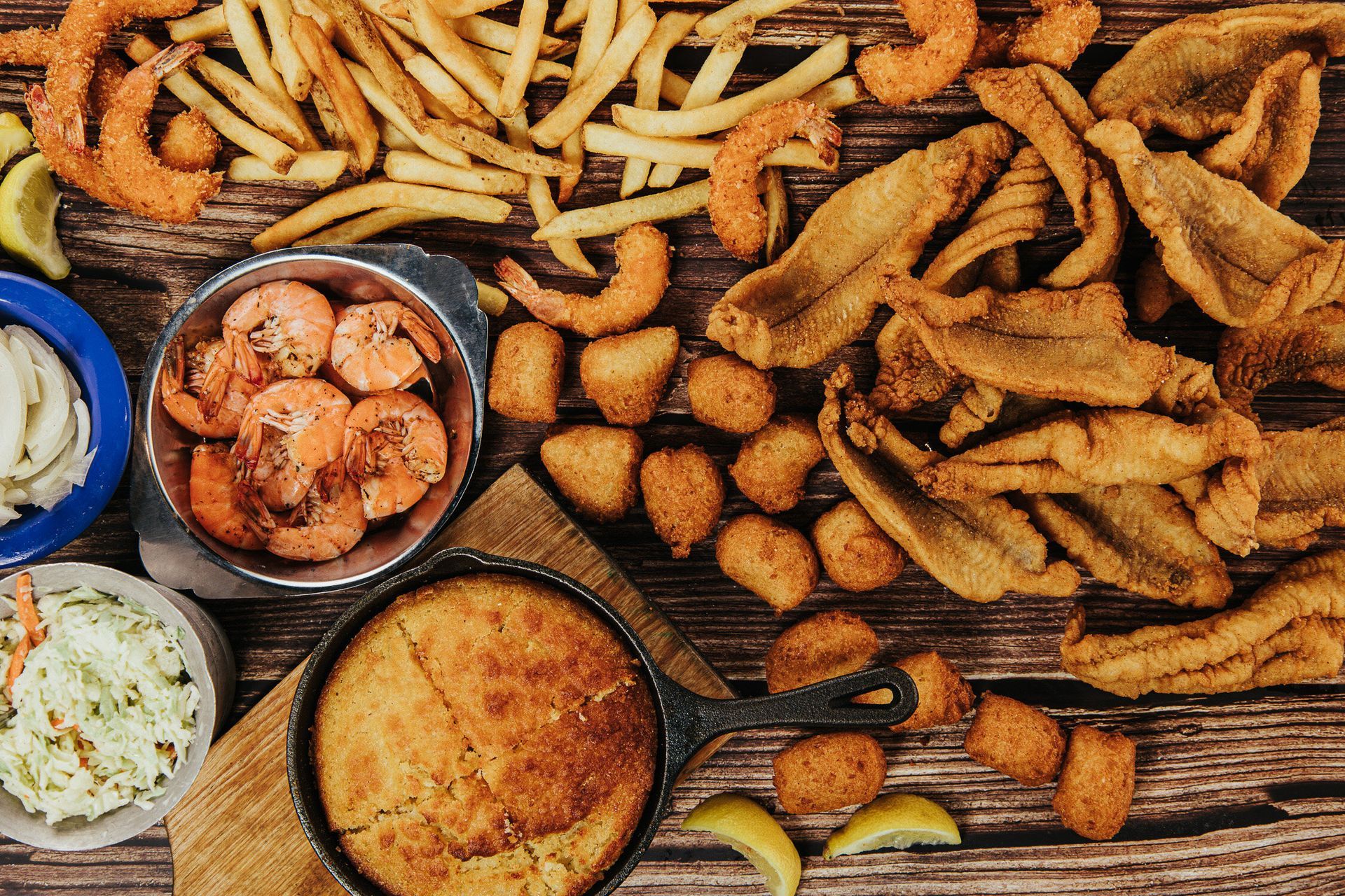 There are many different types of food on the table.