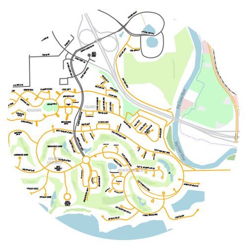 A black and white map of a residential area