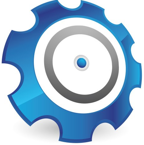 Icona a forma di ingranaggio blu con centro bianco e grigio.