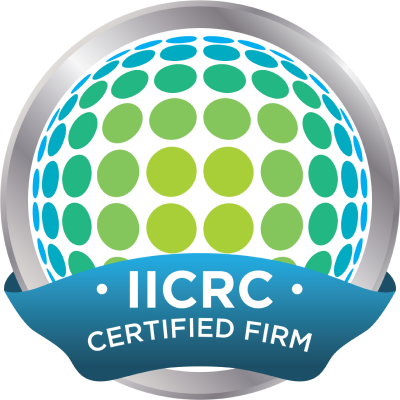 IICRC Certified Firm badge with blue and green globe design.