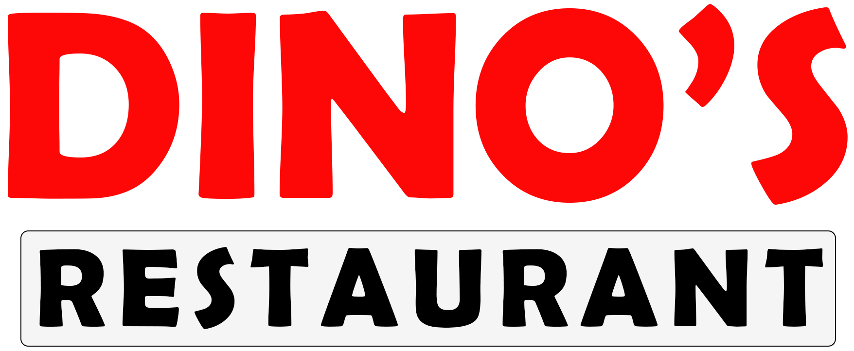 A red and black logo for dino 's restaurant