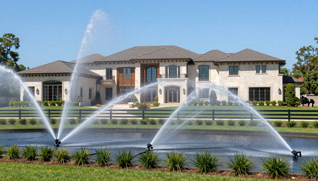 Luxury property protected by a wildfire defense water system