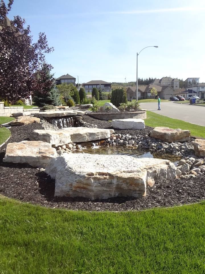 Une fontaine au milieu d'un champ verdoyant