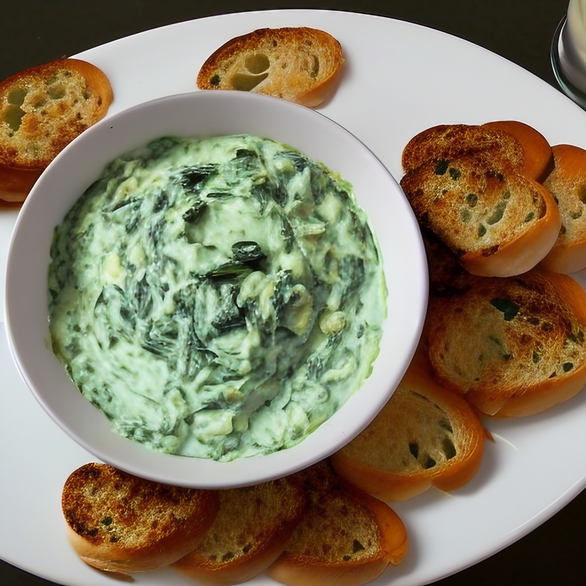 Spinach Artichoke  Dip with Garlic Butter Crostinis