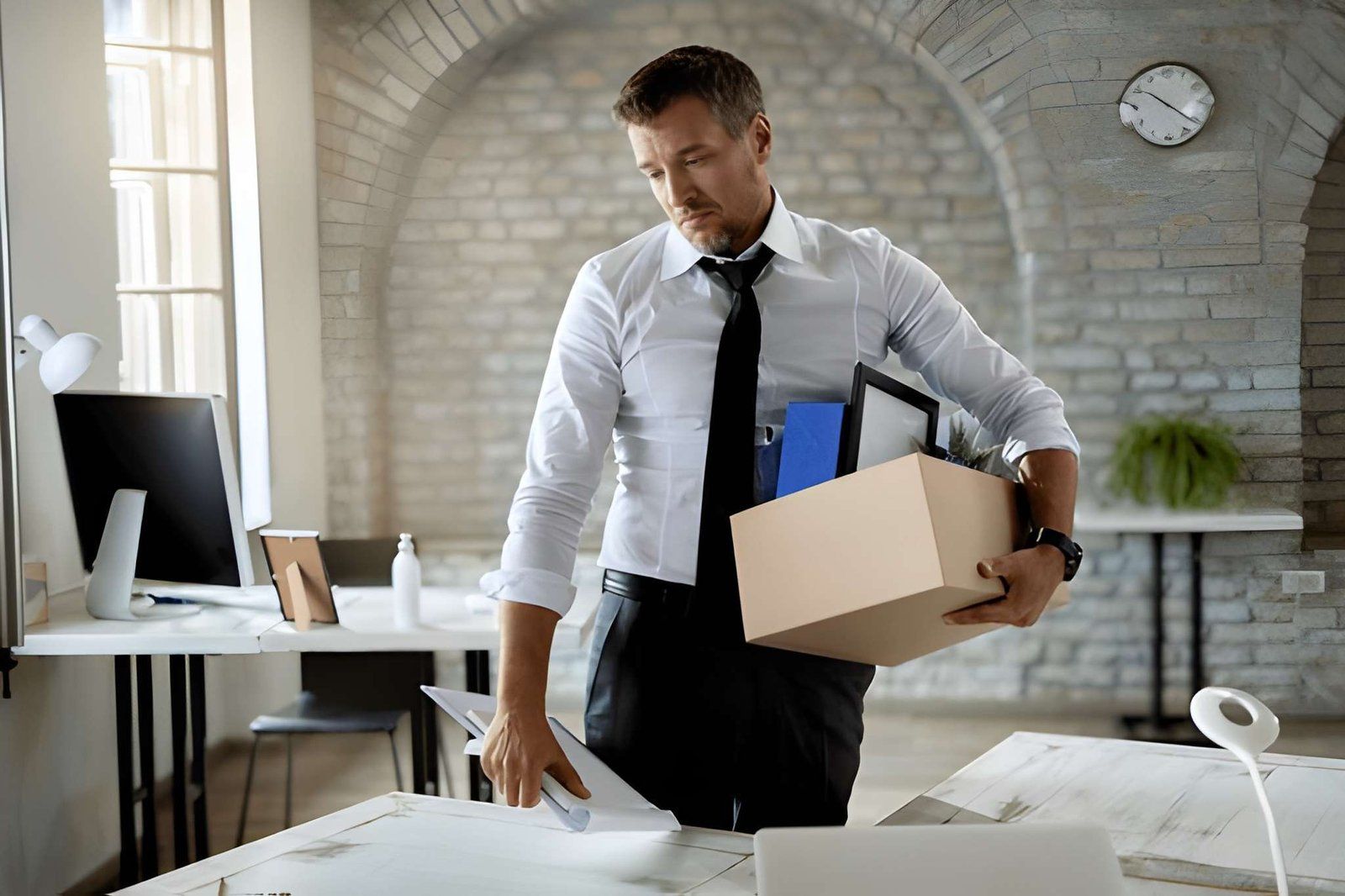 Employee Looking Down While Holding Their Personal Belongings — Australian Employee Lawyers in Broadbeach Waters, QLD