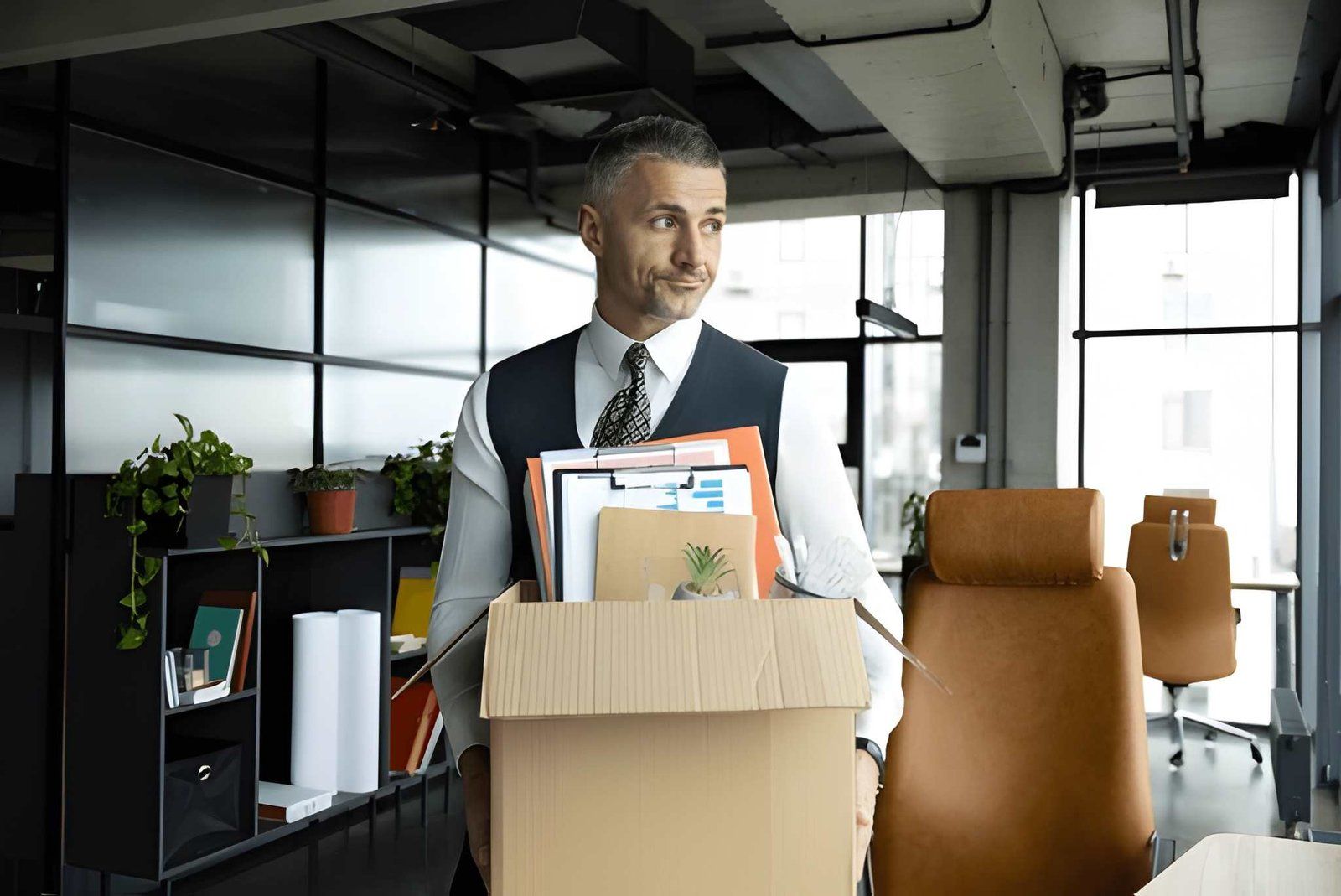 Employee Carries a Cardboard Box Filled With Office Items — Australian Employee Lawyers in Broadbeach Waters, QLD