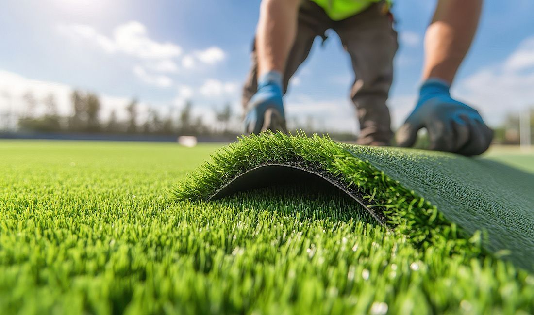 Maintaining turf on football field in Texas.