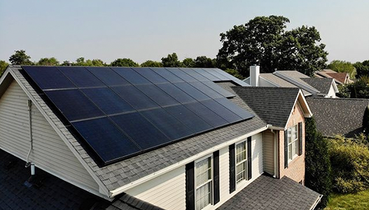 A house with solar panels on the roof.