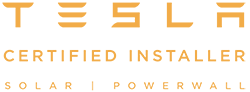 the logo for tesla solar powerwall is a certified installer .