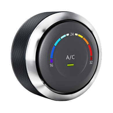 Climate control dial with temperature scale and A/C indicator. Silver trim, black and textured body. | Importsports