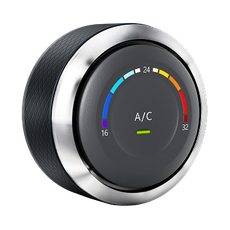 Climate control dial with temperature scale and A/C indicator. Silver trim, black and textured body. | Importsports