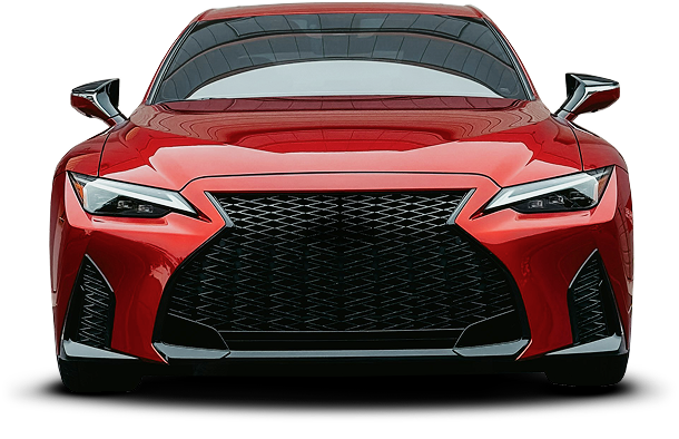 Red car, front view, with black grille and headlights. | Importsports