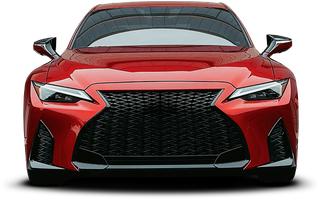 Red car, front view, with black grille and headlights. | Importsports