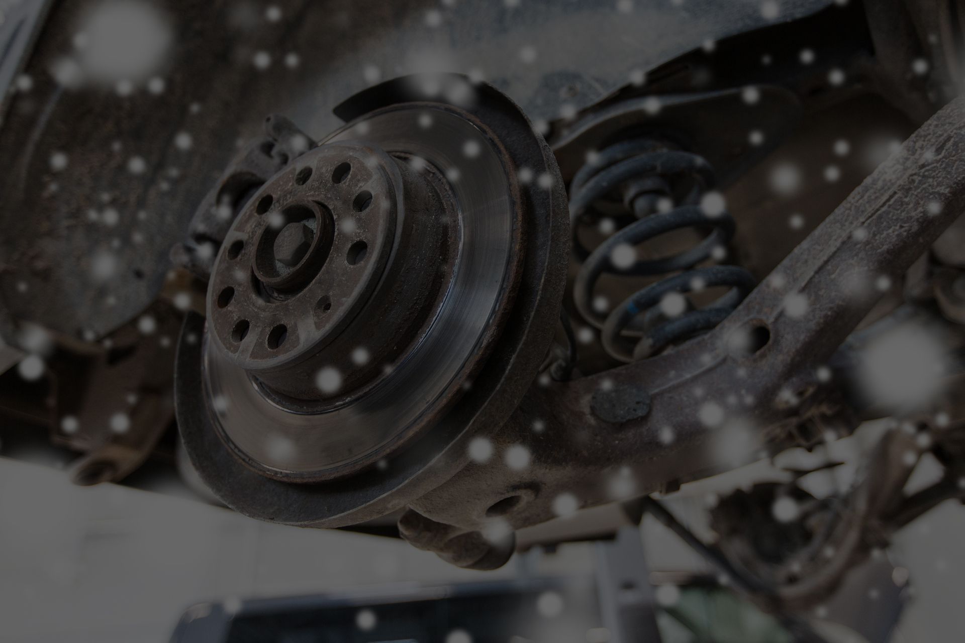 Car brake rotor and suspension system with falling snow. | Importsports