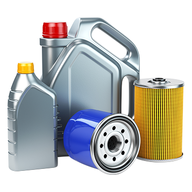 Oil and filter set: silver oil cans (red/yellow caps), blue and yellow oil filters, white background. | Importsports