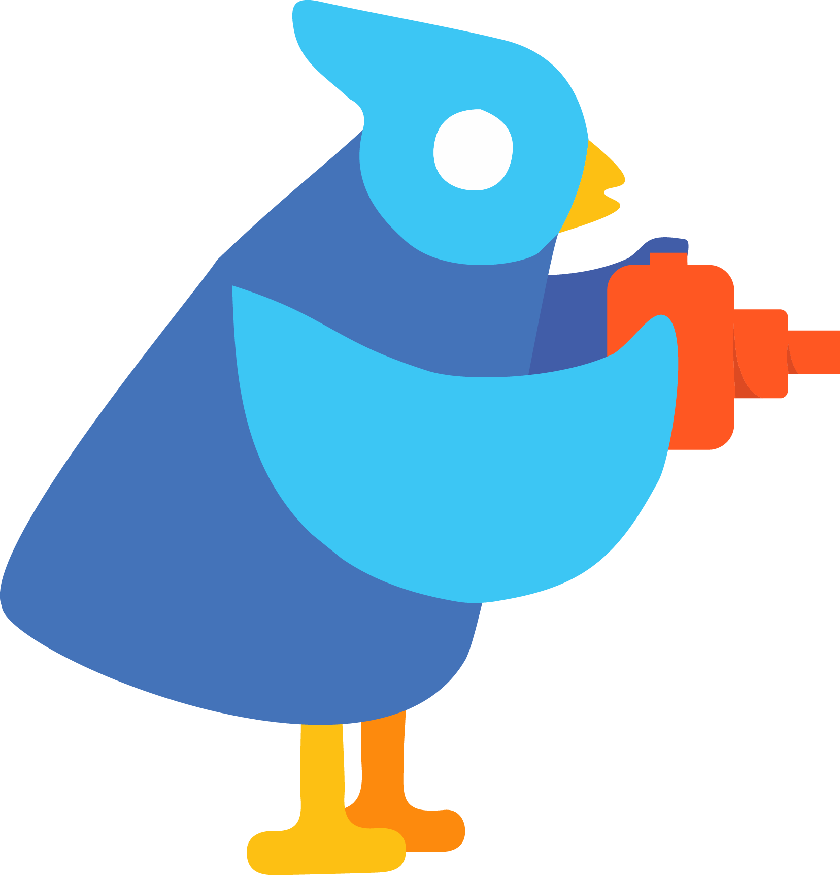 A vector blue bird is holding a red object in its beak.