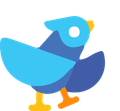 A vector blue bird with a yellow beak is standing on a white background.