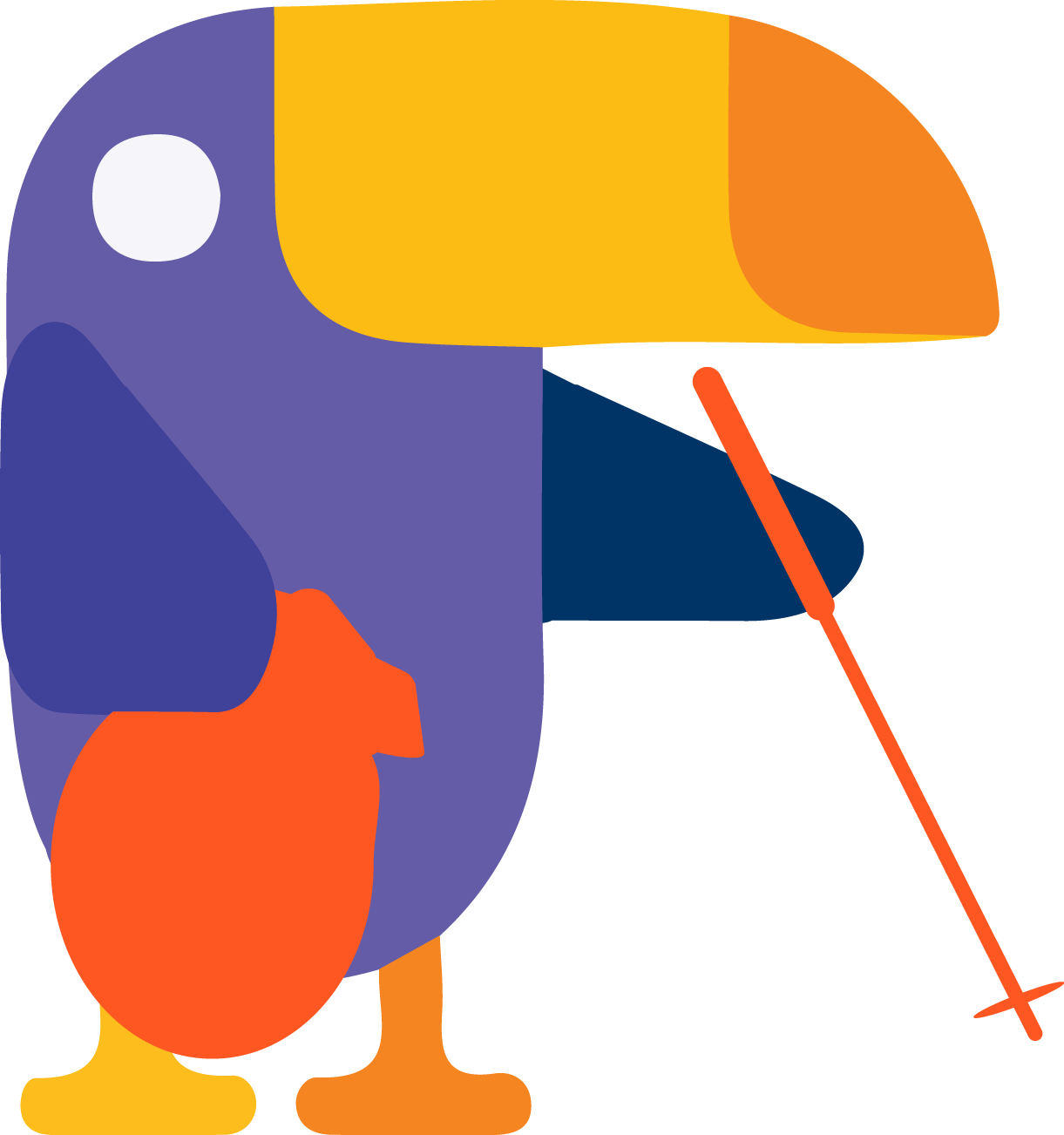 A toucan holding a litter picker and a bag.