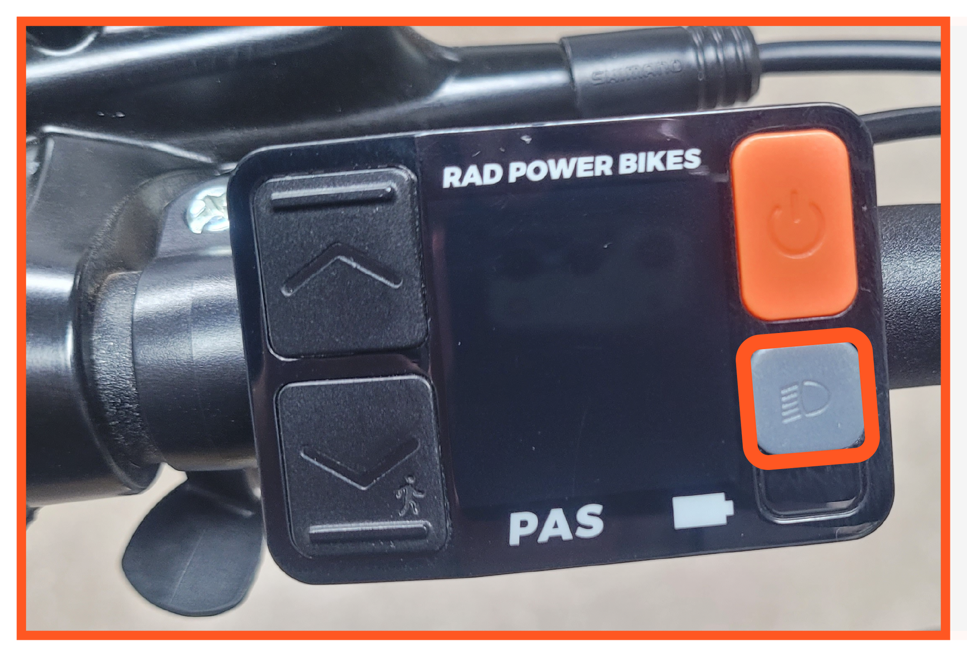 A close up of a rad power bikes display on a bike