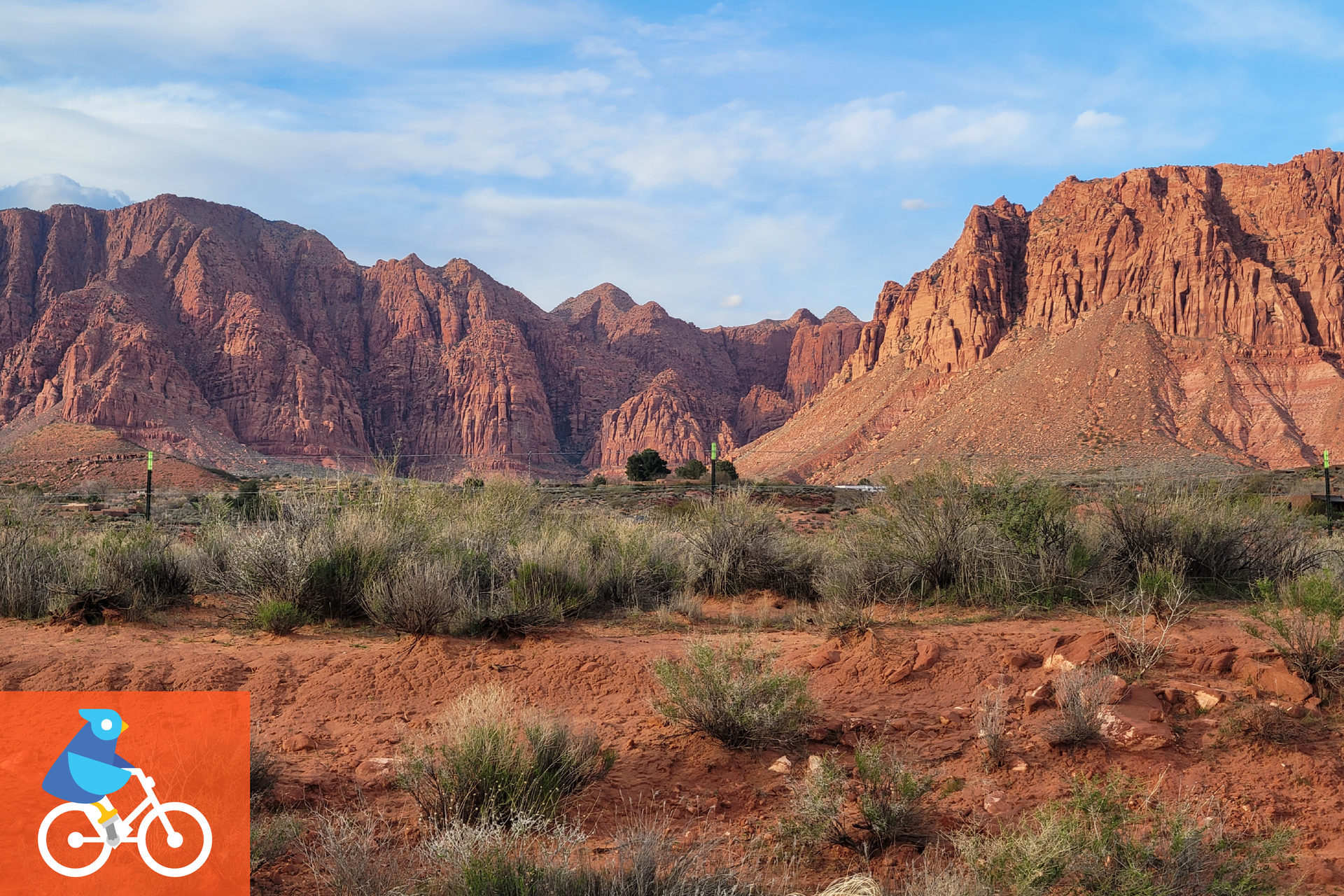 A view of the Kayenta Loop. Bird graphics indicating a bike ride.