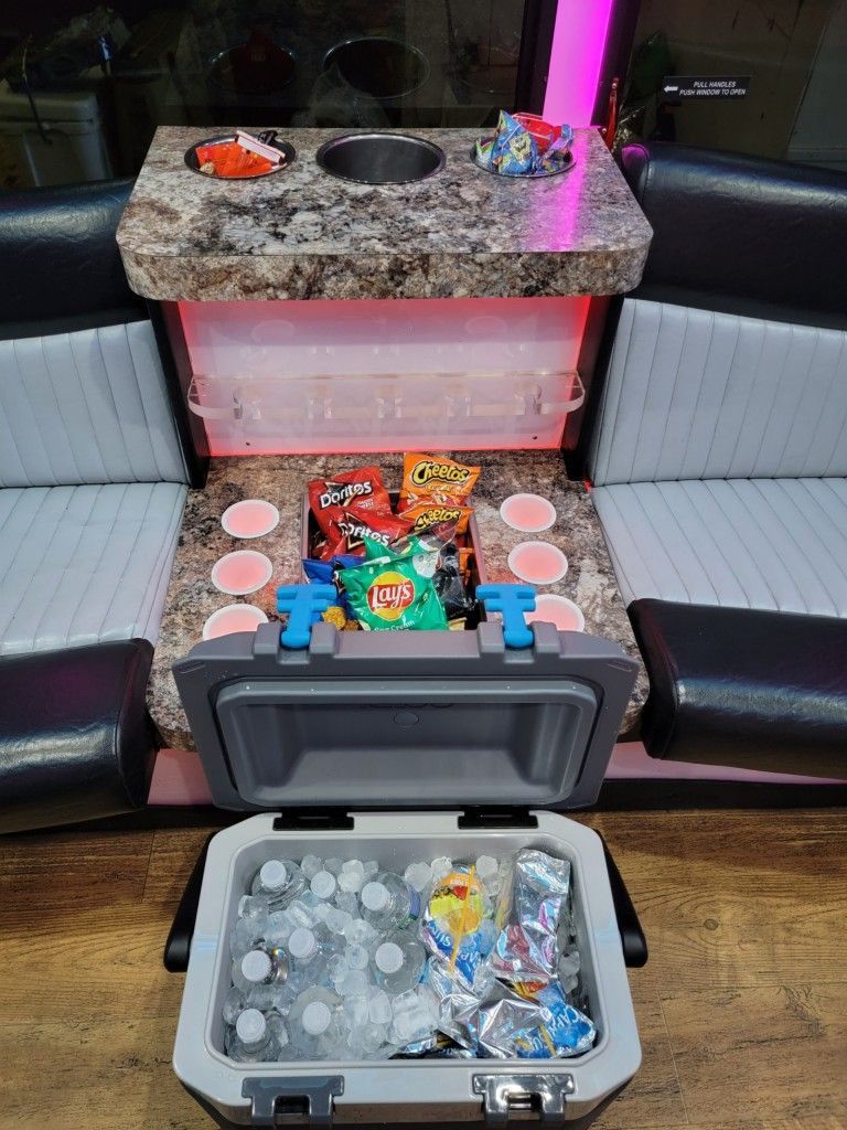 party set up inside of bus