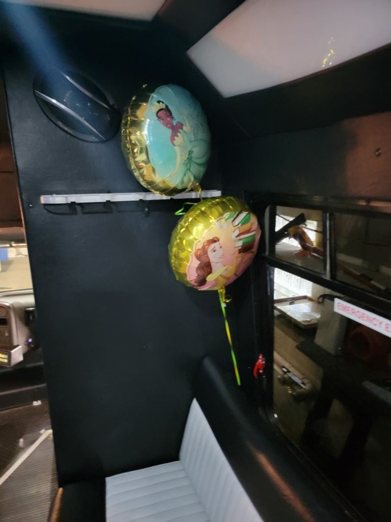 party set up inside of bus