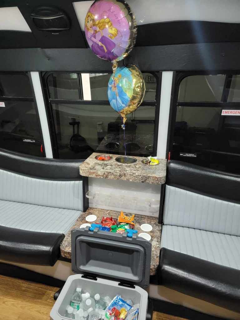 party set up inside of bus