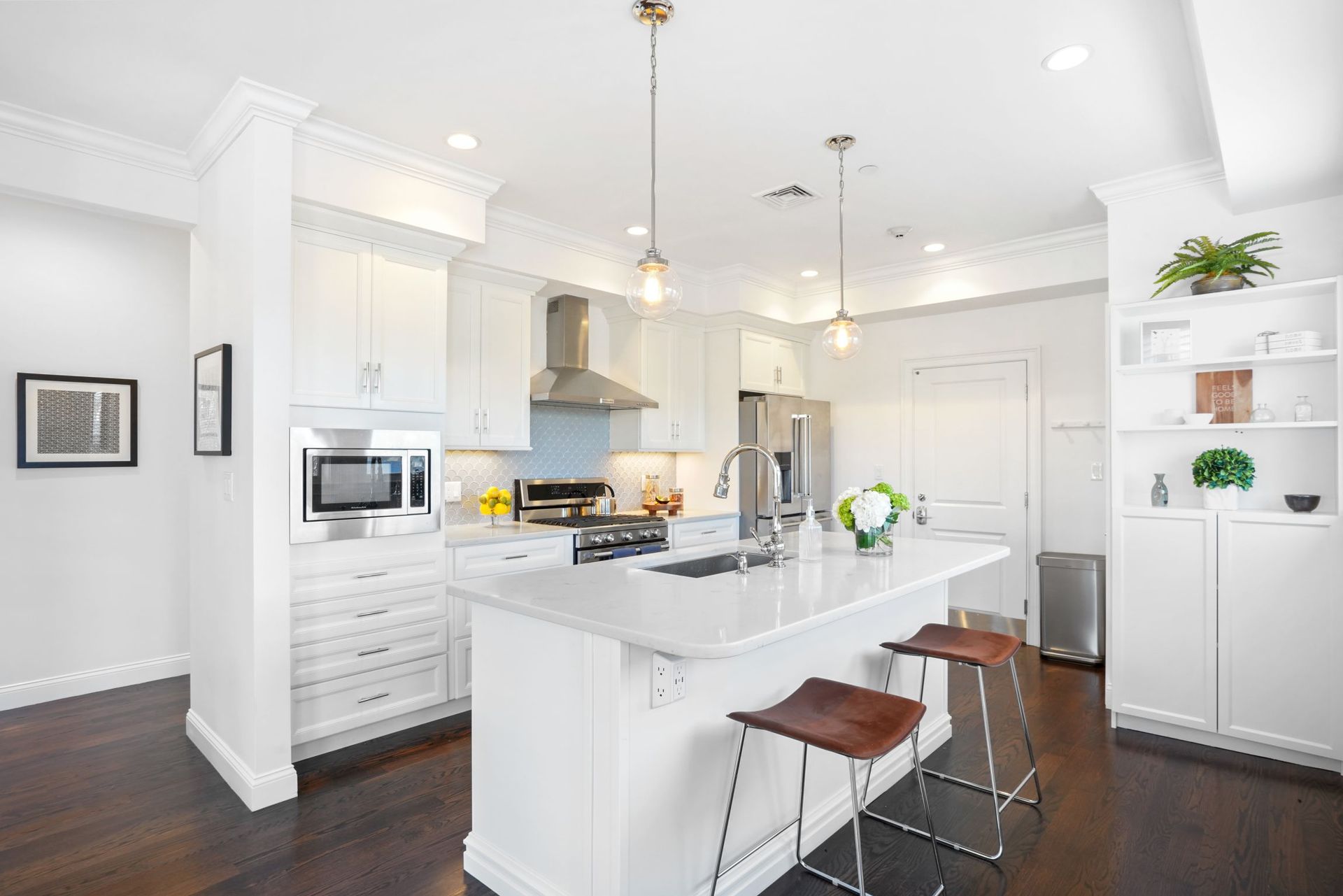 interior photo of kitchen and island with seating