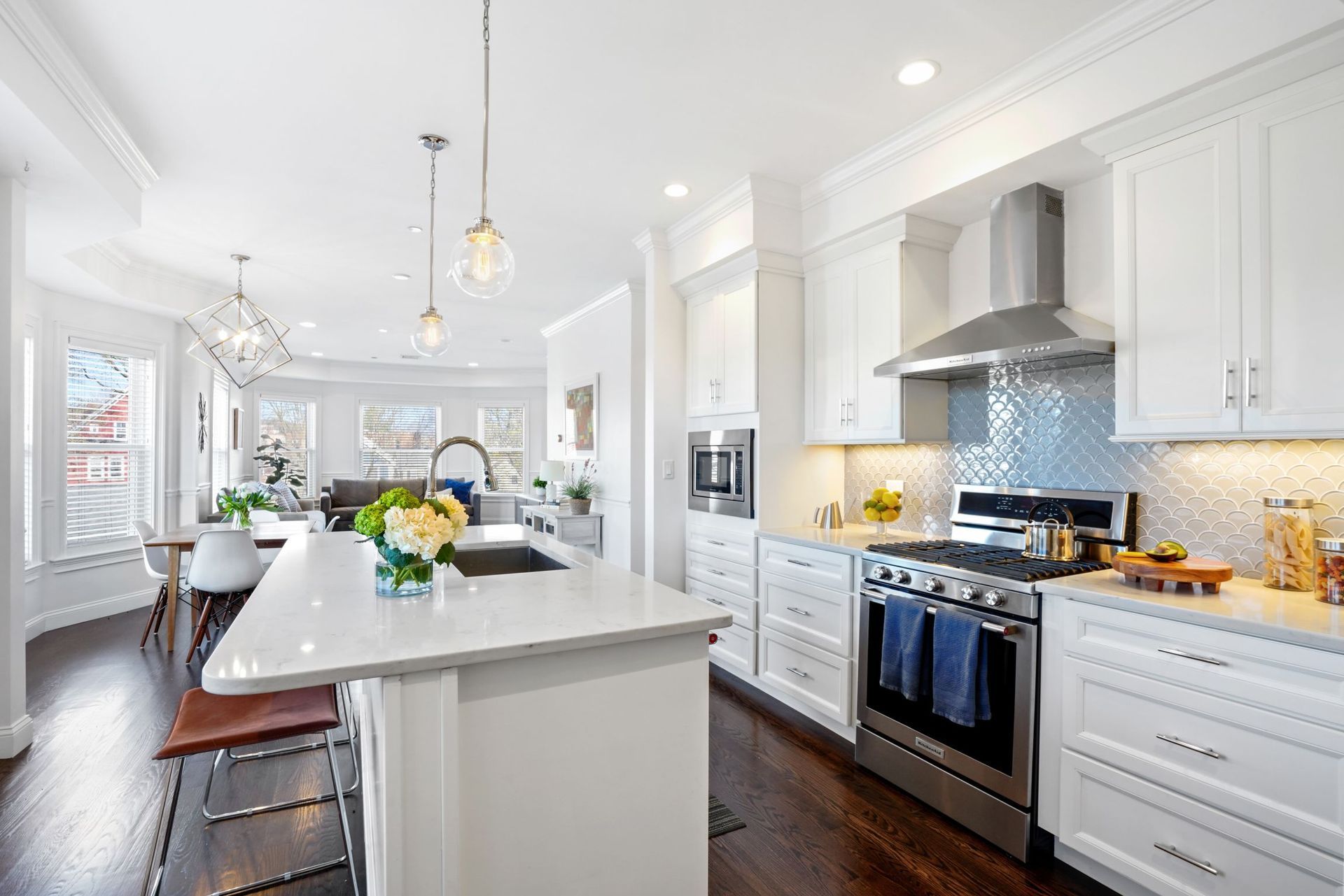 interior photo of kitchen range and island