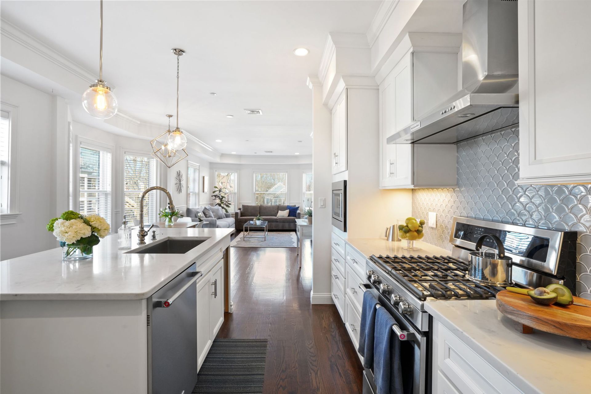 Interior photo of kitchen and living room