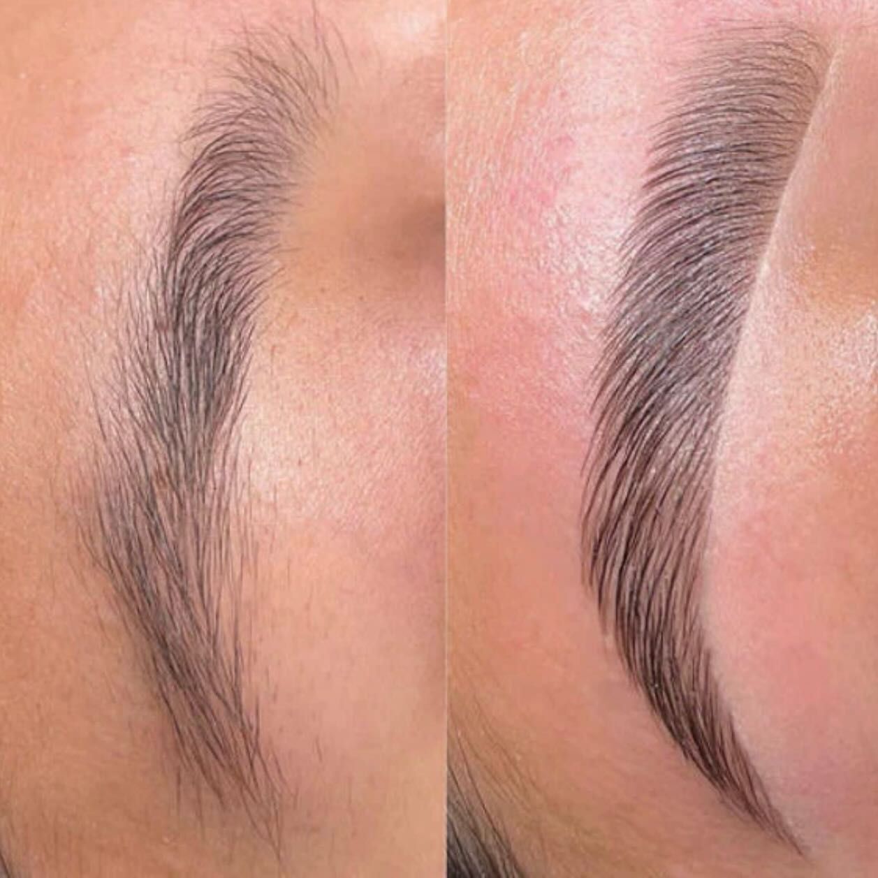A before and after picture of a woman 's eyebrows.