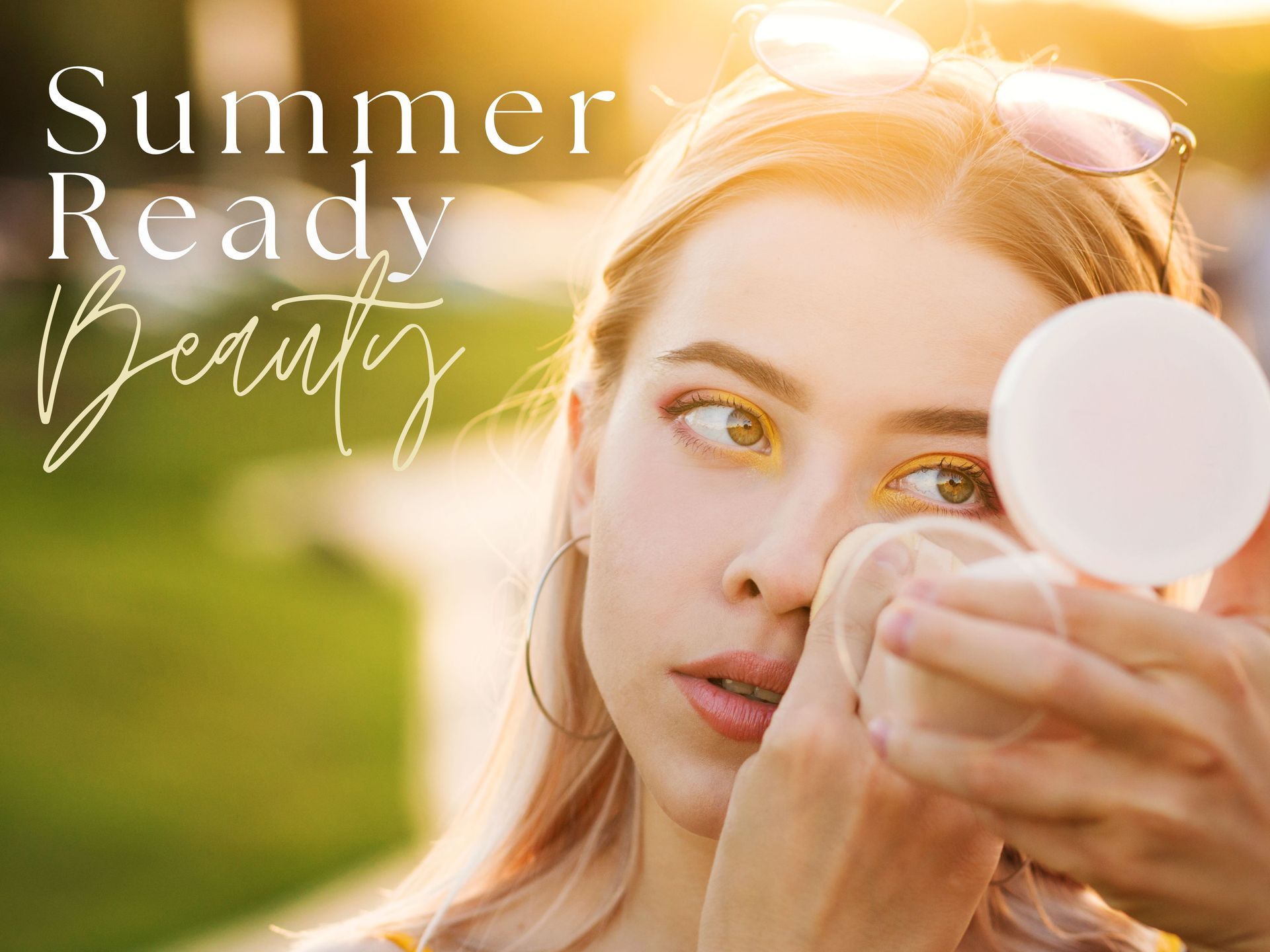 Summer-ready beauty graphic promoting low-maintenance, long-lasting lash and brow services by Lashes