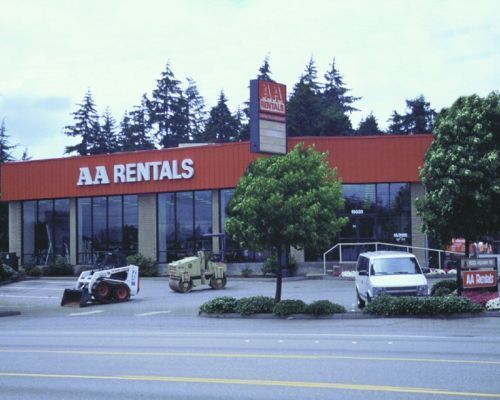 A White Van Is Parked in Front of A Building that Says Aa Rentals - Redmond, WA - Commercial Industries