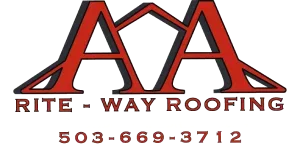 Logo for Rite-Way Roofing: Red "AA" with a roof outline, company name, and phone number.