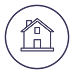 House icon inside a dark purple circle.