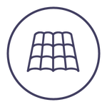 Icon of a roof with a grid of tiles inside a purple circle.