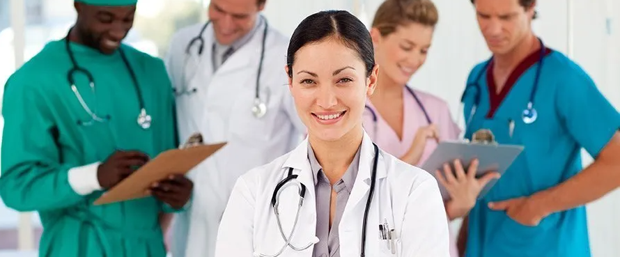 A group of healthcare professionals are standing together