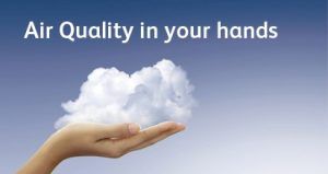 A hand holding a cloud with the words air quality in your hands above it