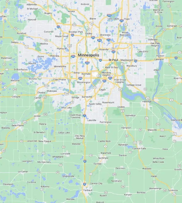 A map of minneapolis is shown on a google map.